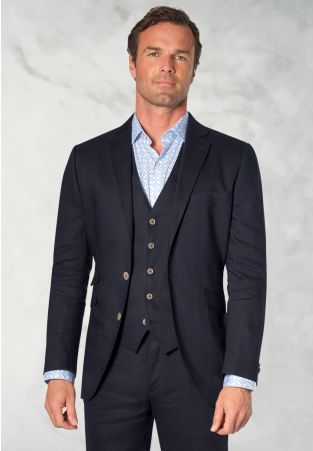 Tailored Fit Gower Navy Linen Blend Suit - Vest Optional