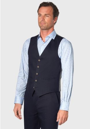 Tailored Fit Gower Navy Linen Blend Waistcoat