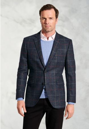 Tailored Fit Haincliffe Blue Check Wool Suit Jacket