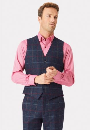 Tailored Fit Haincliffe Blue Check Wool Waistcoat