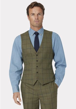 Tailored Fit Haincliffe Green Check Wool Waistcoat