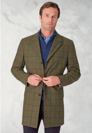 Haincliffe Green Overcheck Tweed Wool Overcoat