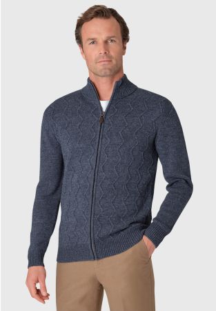 Henry Air Force Blue Zip Through Cardigan