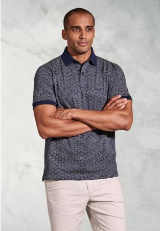 Hiddleston Navy Geometric Print Polo Shirt