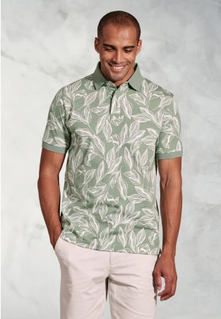 Hiddleston Sage Leaf Print Polo Shirt