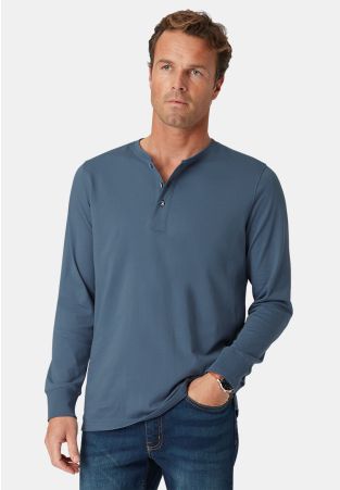Holkham Air Force Blue Pure Cotton Long Sleeve Henley T-Shirt