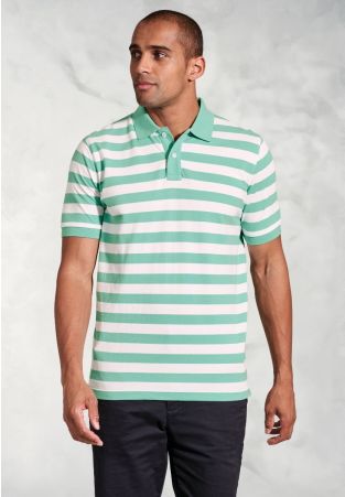 Jackman Aqua Bold Stripe Cotton Pique Polo Shirt