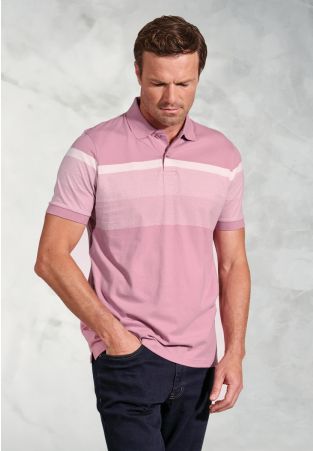 Kingsley Pink Stripe Cotton Jersey Polo Shirt
