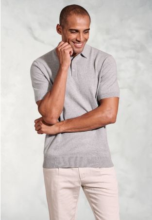 Lancaster Grey Knitted Pure Cotton Polo Shirt