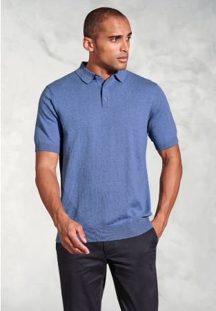 Lancaster Blue Knitted Pure Cotton Polo Shirt