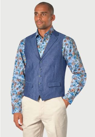 Tailored Fit Leeds Blue Linen Waistcoat