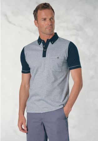 Lendl Pure Cotton White Navy Textured Polo Shirt