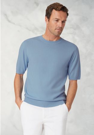 Lewis Sky Blue Merino Wool Half Sleeve Jumper