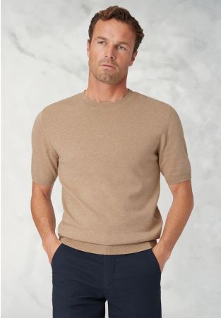Lewis Sand Merino Wool Half Sleeve Jumper