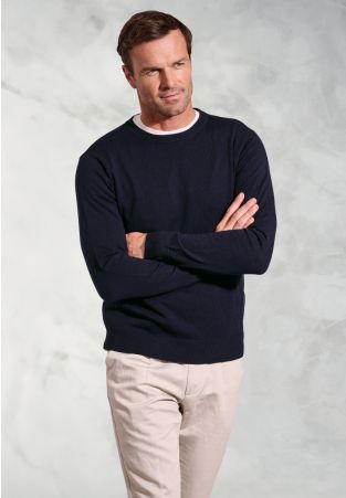 London Navy Cotton Merino Crew Neck Jumper