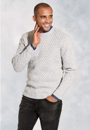 Lune Winter White Lambswool Lattice Stitch Crew Neck Jumper