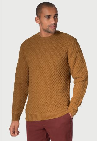 Lune Ochre Lambswool Lattice Stitch Crew Neck Jumper