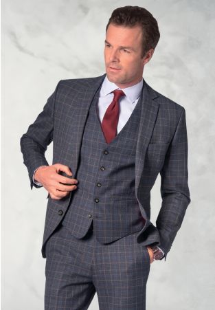 Tailored Fit Lyd Blue Check Suit - Waistcoat Optional