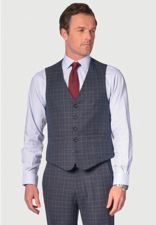 Tailored Fit Lyd Blue Check Waistcoat