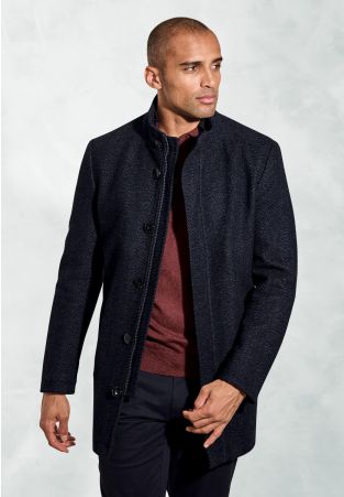 Mercer Navy Herringbone Wool Blend Car Coat