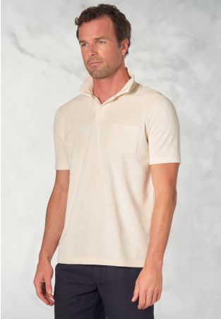 Milton Off White Cotton Rich Terry Towelling Polo Shirt