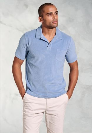 Milton Blue Cotton Rich Terry Towelling Polo Shirt