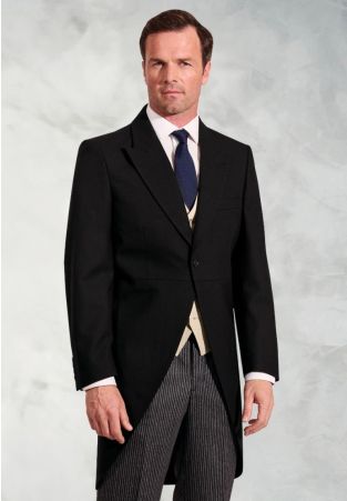 Regular Fit Black Pure New Wool Morning Suit Jacket