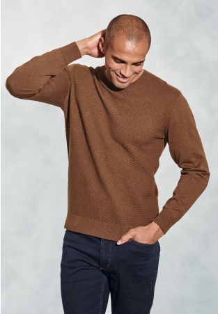 Noah Mocha Brick Stitch Cotton Crew Neck Jumper