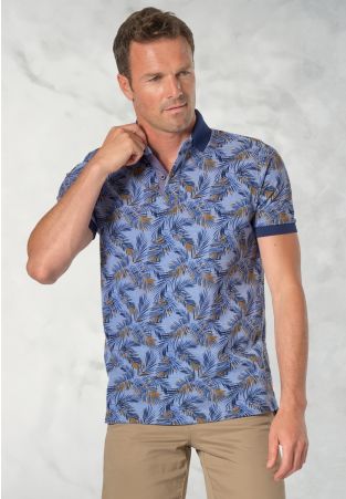 Okker Pure Cotton Palm Print Pique Polo Shirt