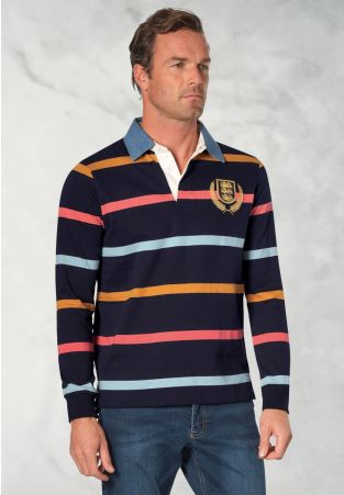 Parfitt Navy Pure Cotton Stripe Rugby Shirt
