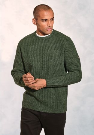 Pickering Forest Green Lambswool Guernsey Ribbed Crew Neck Jumper