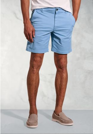 Piven Blue Garment Dyed Cotton Stretch Casual Shorts