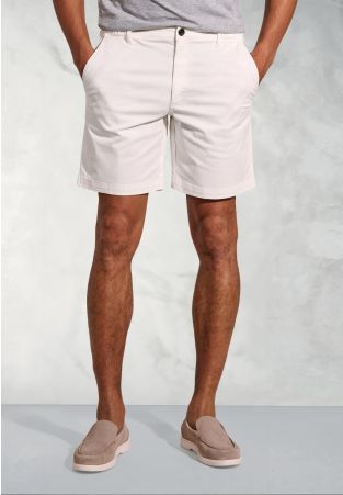 Piven White Garment Dyed Cotton Stretch Casual Shorts