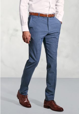 Tailored Fit Reeve Air Force Blue Microcheck Wool Rich Pants