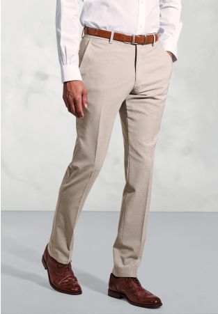 Tailored Fit Reeve Oatmeal Microcheck Wool Rich Pants