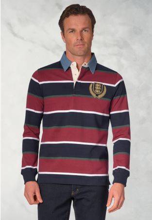Ribble Wine, Navy, Forest and White Hoop Rugby Shirt