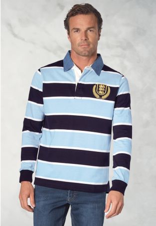 Richardson Sky Blue Pure Cotton Stripe Rugby Shirt