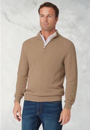 Ricky Sand Pique Knit Zip Neck Jumper
