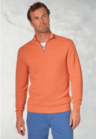 Ricky Salmon Pique Knit Zip Neck Jumper