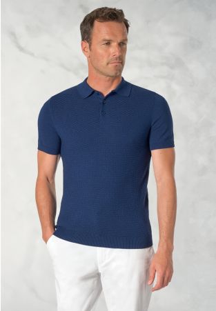 Riggs Pure Cotton Dark Blue Brick Knit Polo Shirt