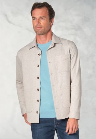 Russell Natural Patch Pocket Stretch Jersey Knit Overshirt