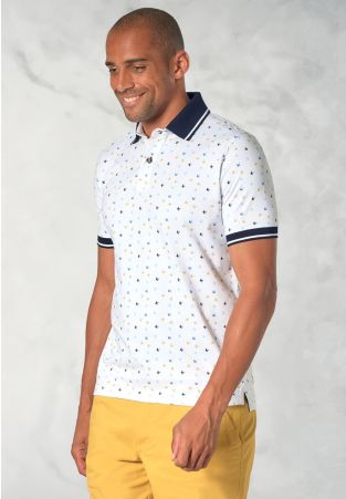 Safin Pure Cotton Jersey Bird Print Polo Shirt