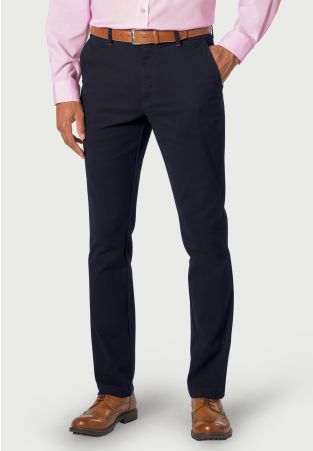 Tailored Fit Seychelles Navy Cotton Blend Twill Pants