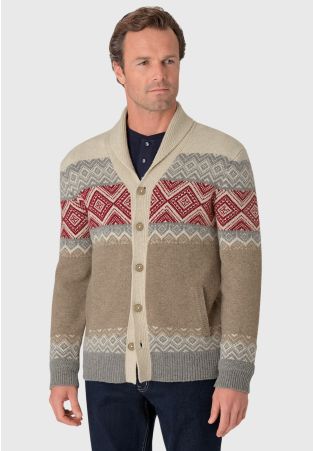 Shelley Winter White Shawl Collar Fairisle Cardigan