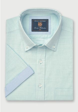 Regular Fit Mint Textured Cotton Short Sleeve Shirts