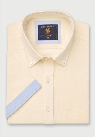 Regular Fit Lemon Textured Cotton Short Sleeve Shirts
