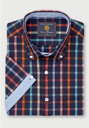 Regular Fit Navy Check 'Portofino' Short Sleeve Shirt
