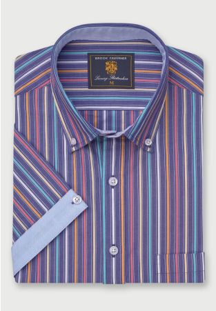 Regular Fit Blue Stripe 'Portofino' Short Sleeve Shirt