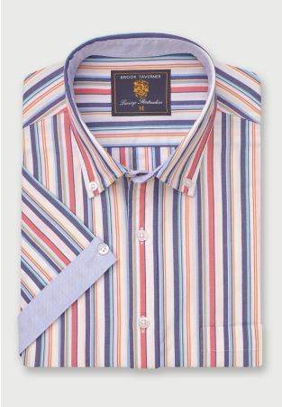 Regular Fit Multicoloured Stripe 'Portofino' Short Sleeve Shirt