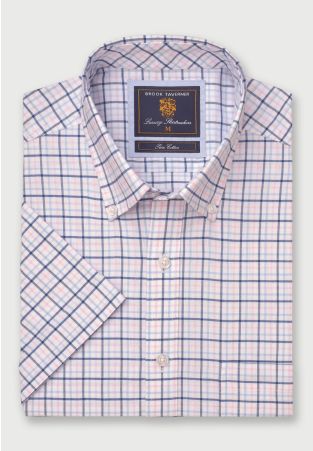 Regular Fit Pink Tattersall Check Oxford Cotton Short Sleeve Shirt
